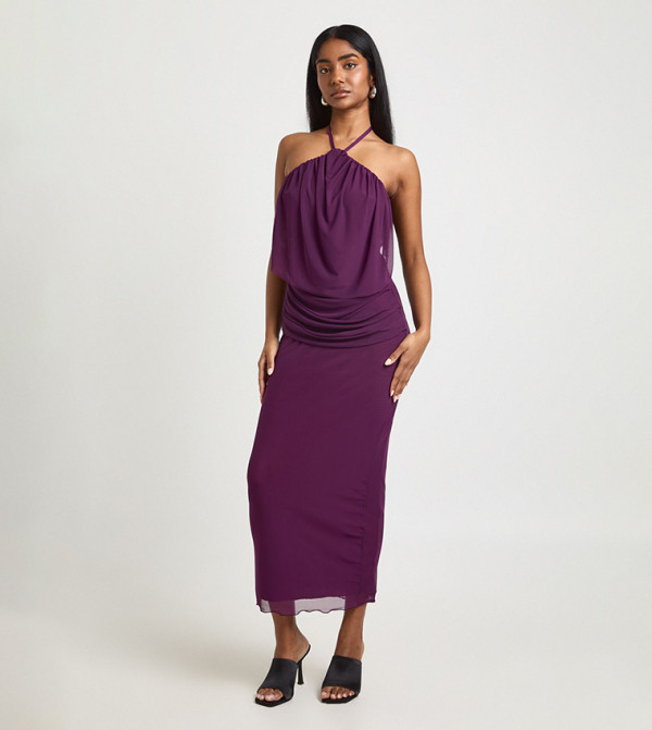 فستان ميداكسي شبكي ضيق بقبة هالتر