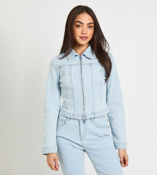Washed Double Zip Denim Jacket