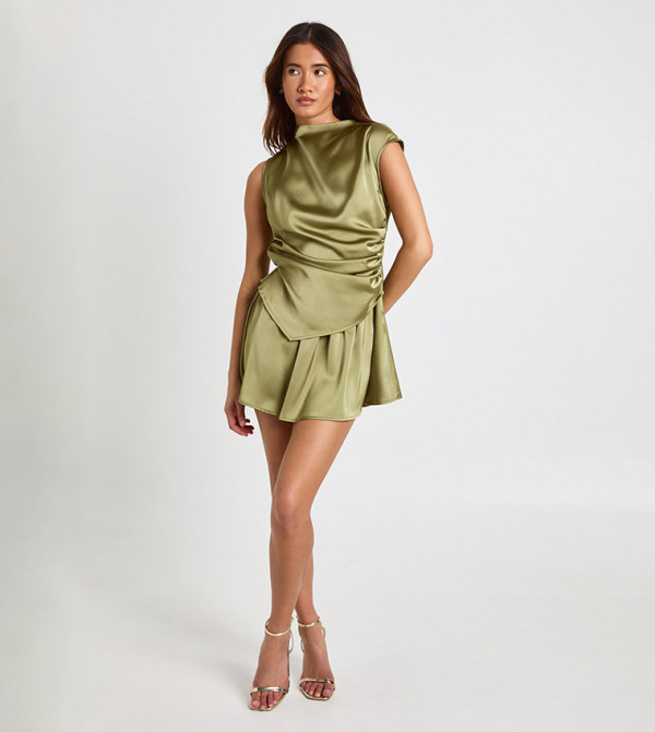 Satin Ruched Detail Mini Dress