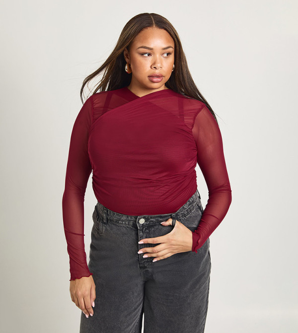 Curve Cross Neck Long Sleeves Top