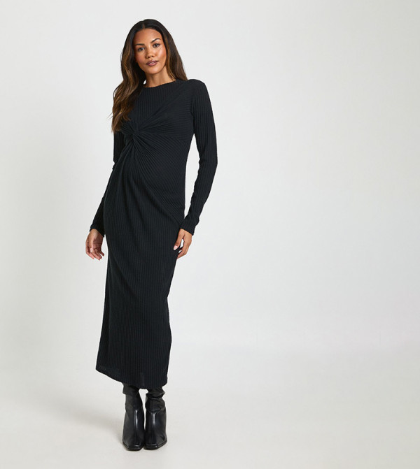 Maternity Soft Rib Twist Detail Midaxi Dress