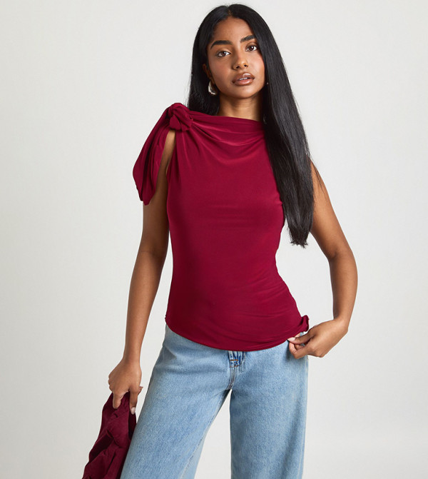 Matte Slinky Sleeveless Tie Shoulder Top