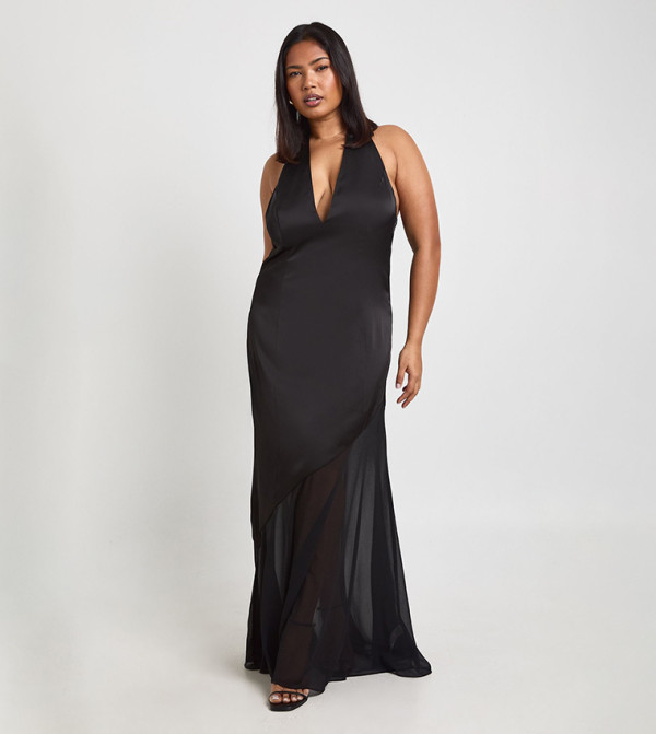 Curve Satin Scarf Detail Chiffon Skirt Maxi Dress