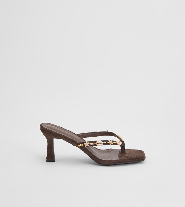 Shell Detail Toe Post Heeled Sandals