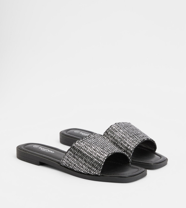 Wide Fit Metallic Raffia Sliders