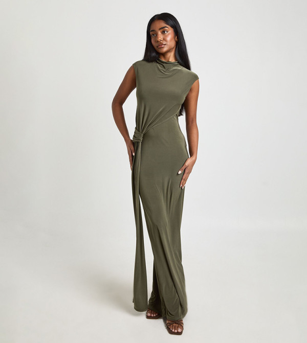 Double Layer Slinky Side Wrap Detail Maxi Dress