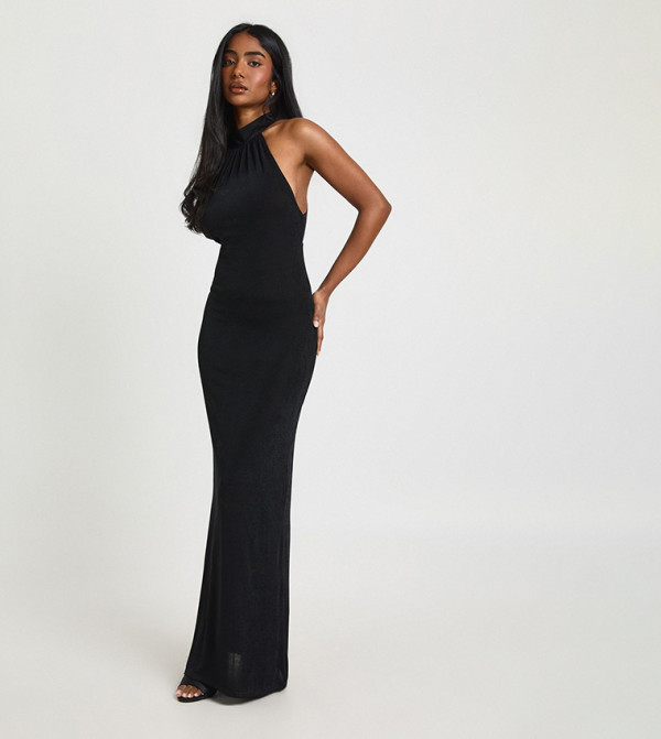Acetate Slinky Halterneck Maxi Dress