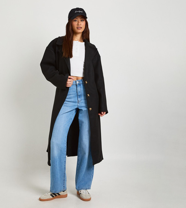 Tall Oversized Belted Button Through Wool Look Coat