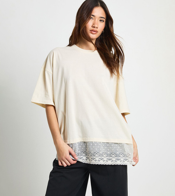 Lace Hem Trim Oversized T-Shirt
