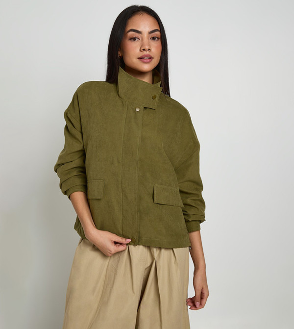 Peached Funnel Neck Zip Through Jacket
