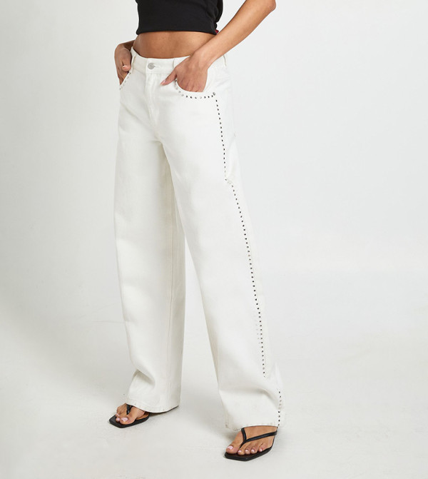 Studded Mid Waist Barrel Fit Jeans