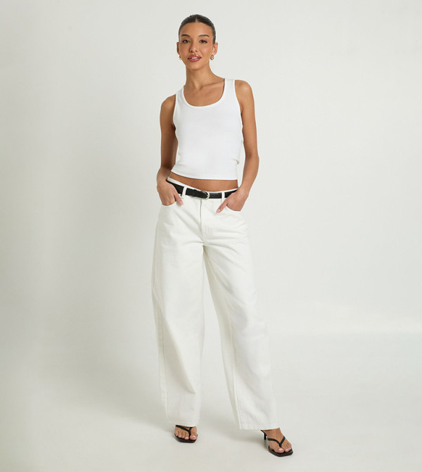 Mid Waist Seam Detail Barrel Fit Jeans