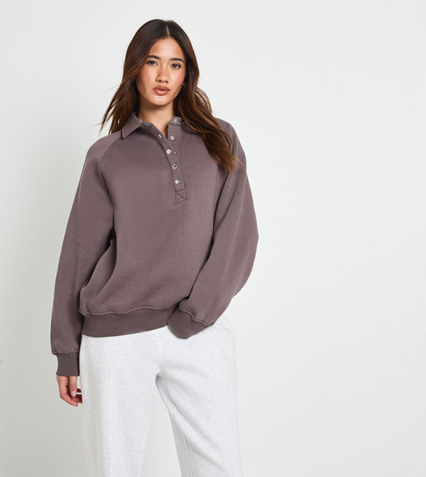Collared Popper Oversized Sweatshirt