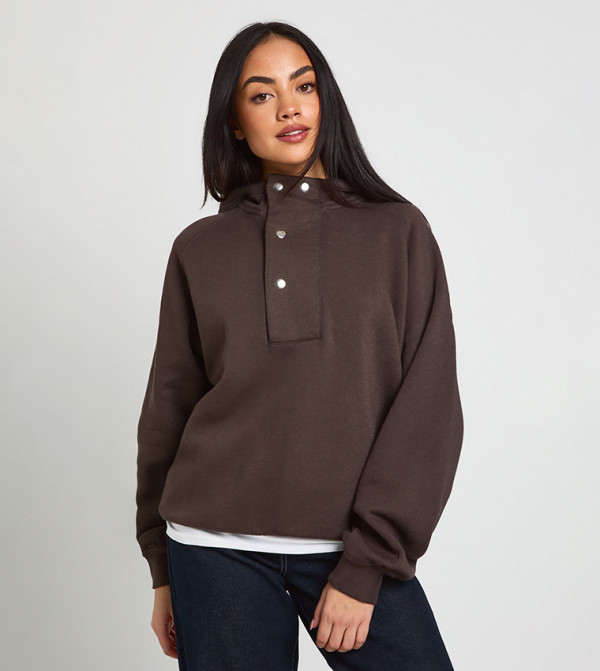 Washed Popper Detail Oversized Hoodie