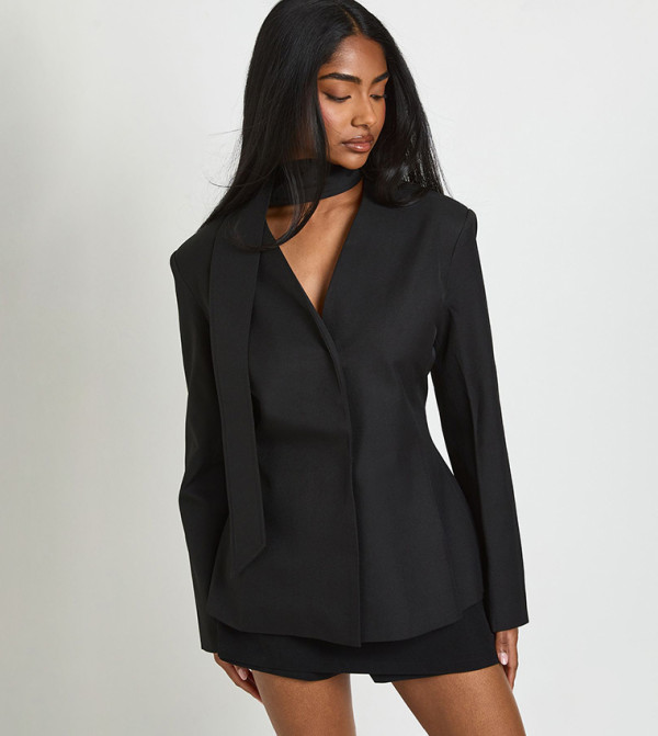 Scarf Detail Open Front Blazer
