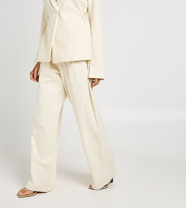 Premium Linen Look Straight Fit Tailored Trousers