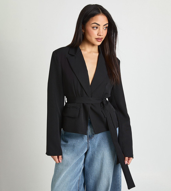 Tie Waist Boxy Fit Blazer
