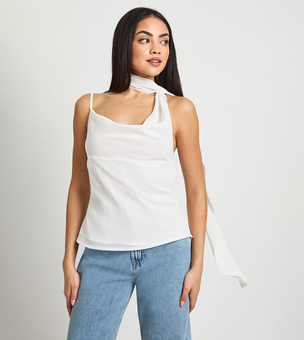 Chiffon Scarf Detail Cowl Corset Top