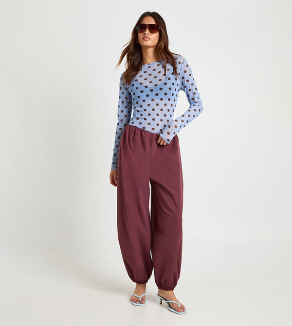 Poplin Low Rise Concealed Waistband Balloon Fit Trousers