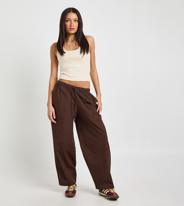 Poplin Drawstring Waist Barrel Fit Poplin Trousers