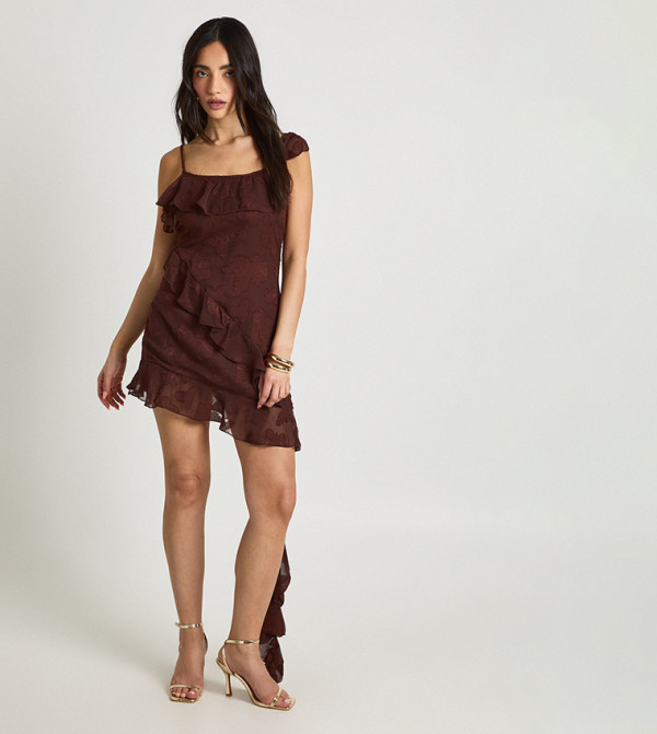 Floral Burnout Ruffle Detail Slip Mini Dress