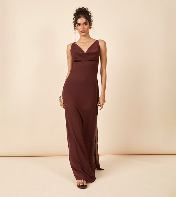 Tonal Chiffon Cowl Front & Back Maxi Dress