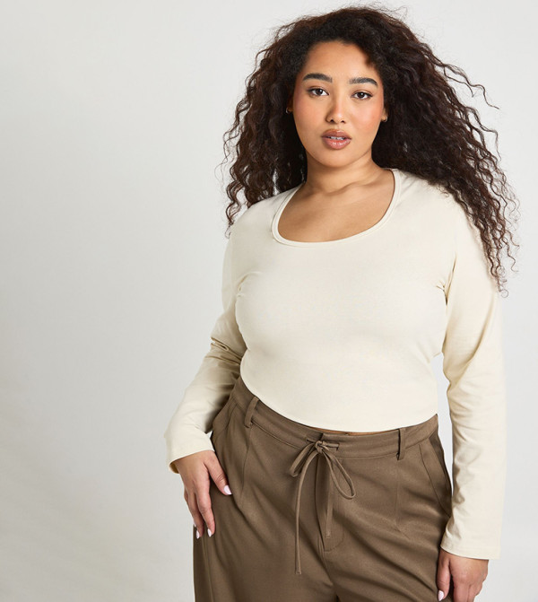 Curve Square Neck Long Sleeves Top