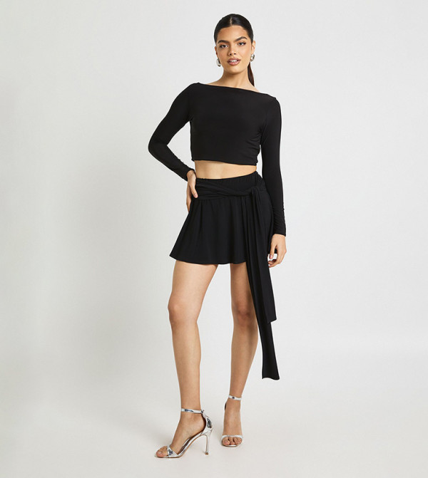 Flippy Mini Skirt with Wrap Drape