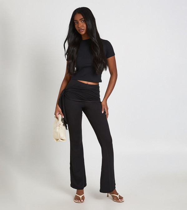 Wrap Tie Waist Flared Trousers