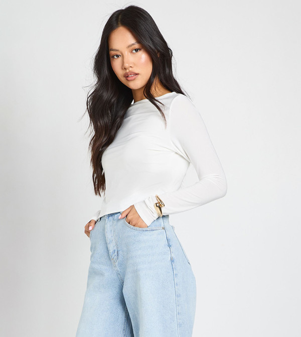 Petite Double Layer Slinky Long Sleeves Top