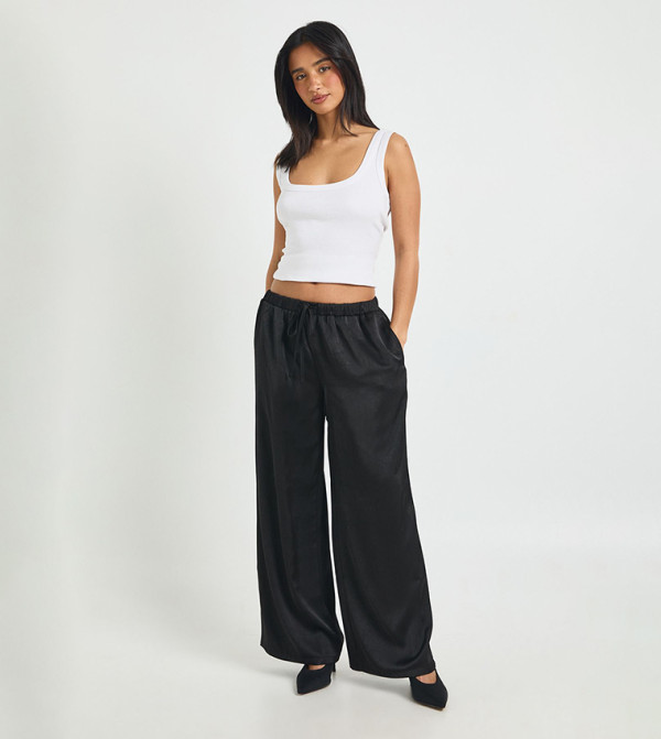Petite Elastic Waist Wide Leg Trousers