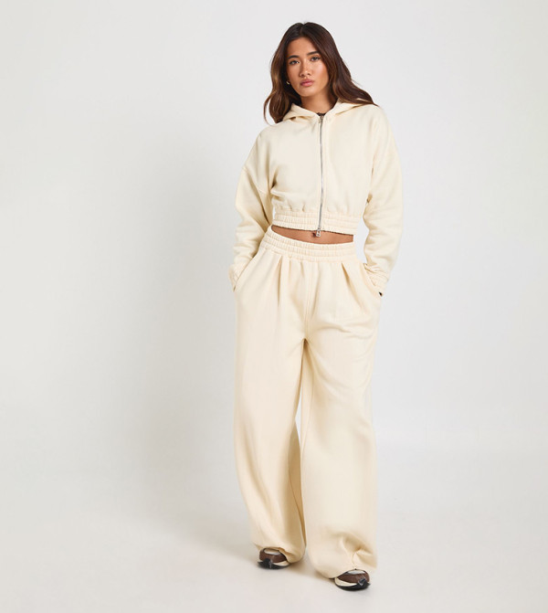 High Waist Pleat Detail Straight Leg Sweatpants