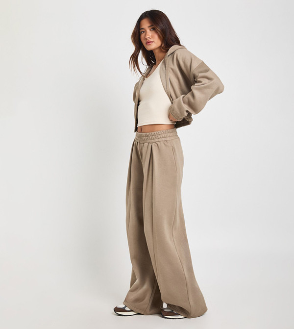 High Waist Pleat Detail Straight Leg Sweatpants