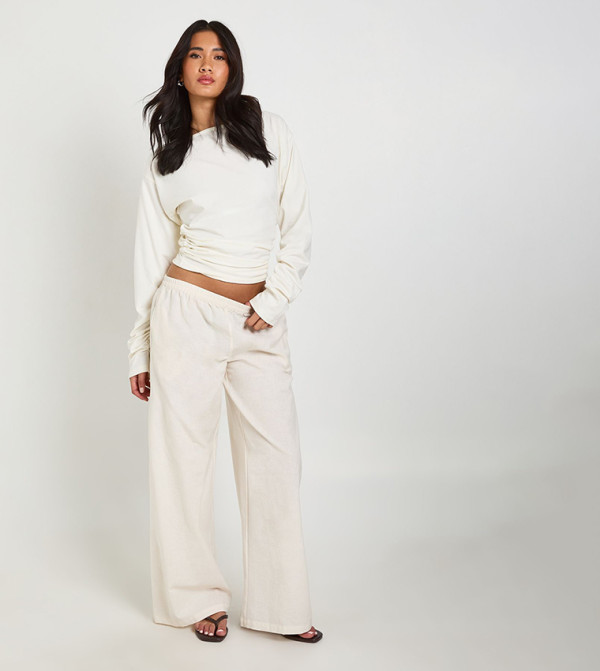 Linen Look Wide Leg Trousers
