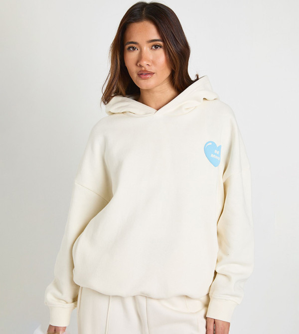 Love Heart Graphic Oversized Puff Print Hoodie