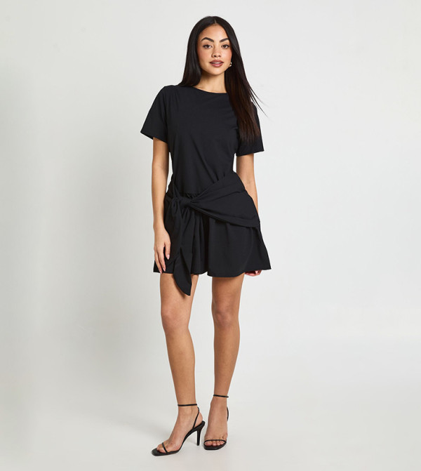 Tie Waist Long Sleeves Smock Mini Dress