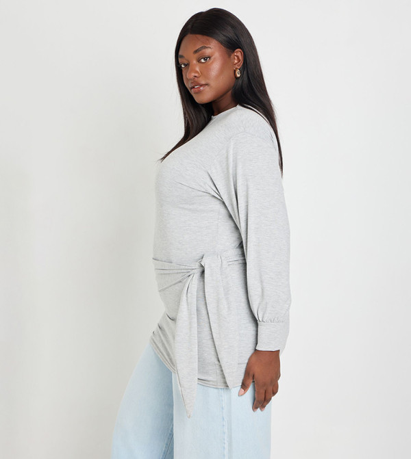 Curve Slouchy Wrap Over Long Sleeves Top