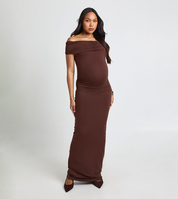 Maternity Bardot Ruched Maxi Dress