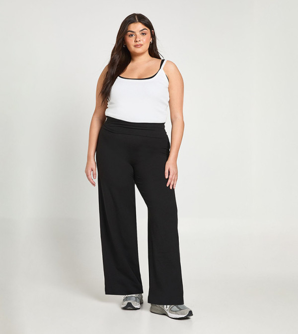 Curve Jersey Fold Over Waist Wide Leg Trousers