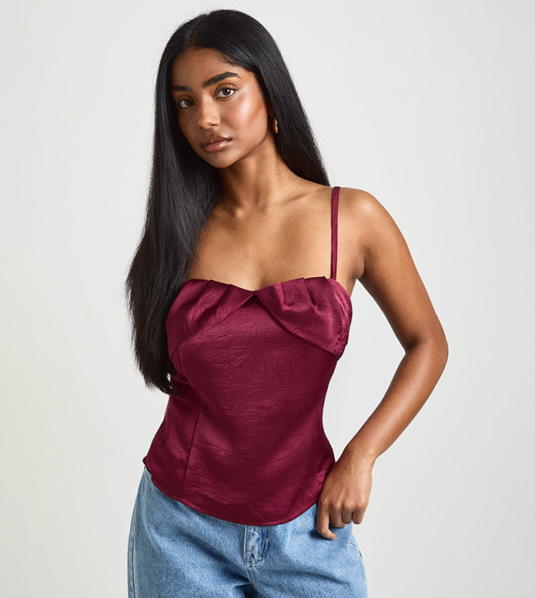 Textured Satin Rushed Cami Top