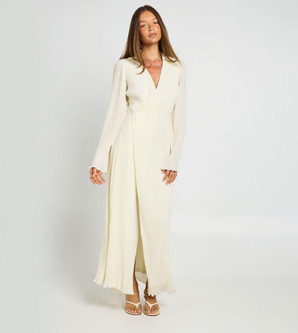 Premium Plisse Wrap Front Maxi Dress