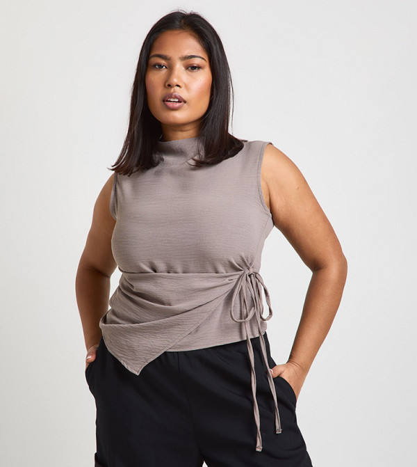 Curve Cowl Tie Front Asymmetric Top