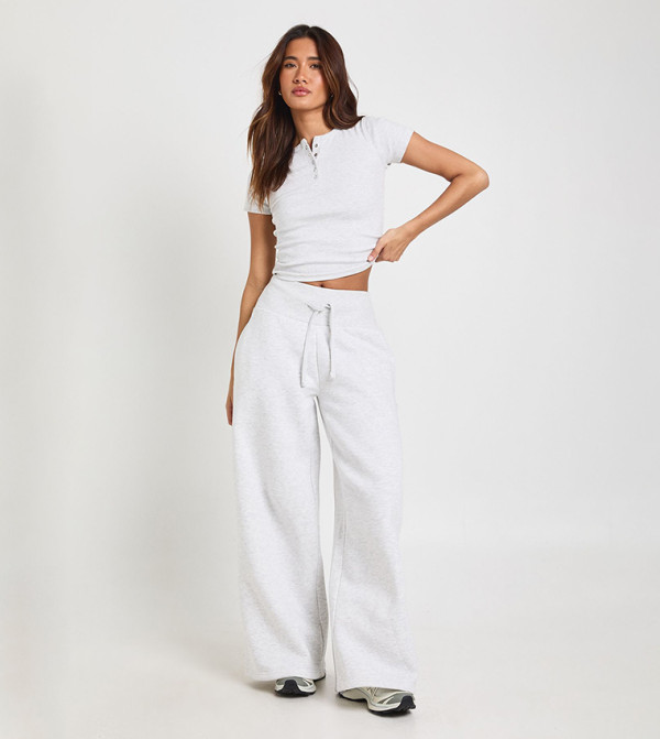 Deep Ribbed Waistband Wide Leg Sweatpants
