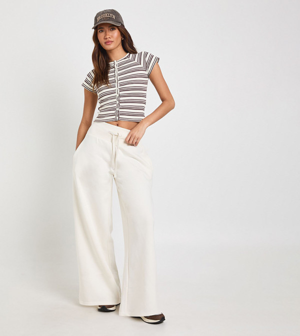 Ribbed Waistband Wide Leg Sweatpants