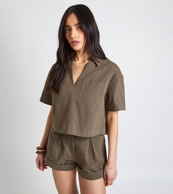 Twill Turn Up Cuff Casual Shorts