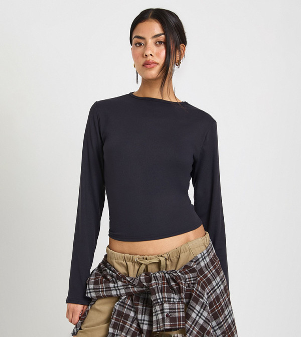 Solid Long Sleeves Fitted Top