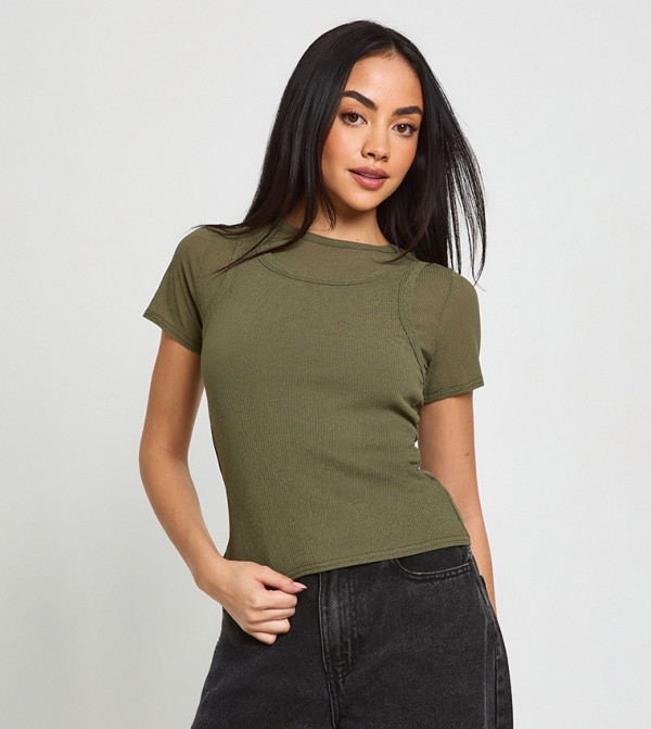 Sherred Textured Ribbed Double Layered Top