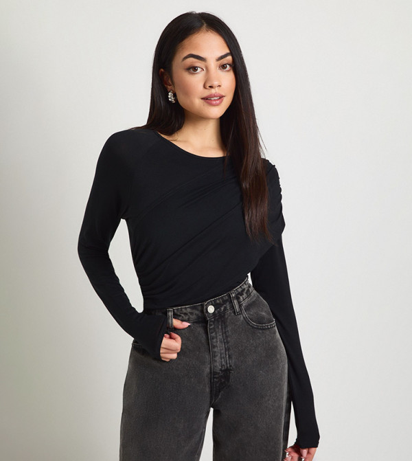 Ruched Panel Long Sleeves Top