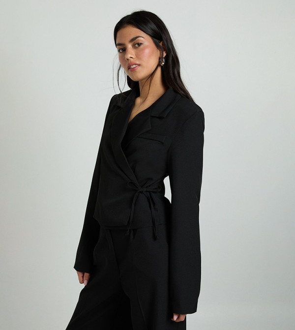 Tie Side Long Sleeves Tailored Blazer