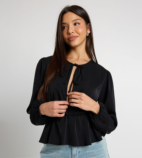Tie Front Peplum Hem Crop Top